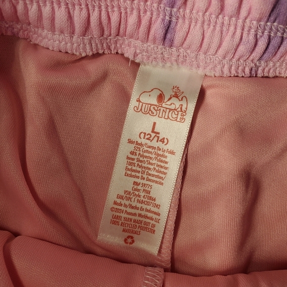 NWT Justice Girls Pink Purple Tie-Dye Snoopy Fleece Skirt Skort Size Large 12/14 - Picture 12 of 16
